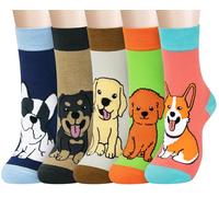 Chalier Cozy 5 Pairs Womens Cotton Animal Socks Cute Dog Cat Funny Novelty Socks Gifts for Women,One Size (Pink Corgi)