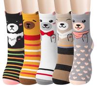 Chalier Cozy 5 Pairs Womens Cotton Animal Socks Cute Dog Cat Funny Novelty Socks Gifts for Women,One Size (Cute Bear)