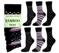 Chalier Cozy 6 Pairs Women's Bamboo Socks Non Binding Top, Breathable Ladies Sock with Multi Stripe Dot and Heart Patterns, Gifts for Ladies,Color 5