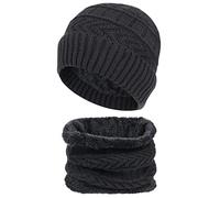 Chalier Cozy Mens Hat and Scarf Set, Mens Slouch Beanie Hat Hick Fleece Lined Winter Hat & Scarf for Men Women Gifts Black
