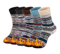 Chalier Finery 5 Pairs Womens Thermal Wool Socks, Ladies Warm Winter Socks, Ladies Breathable Soft Bed Sock Colourful Comfortable Sock Gifts for Women, UK4-8
