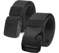 Chalier Unisex Nylon Canvas Belt for Men and Women, Continuously Adjustable Fabric Belt, Length 130 cm, Width Approx. 3.8 cm, with Plastic Buckle, Multi-Way, Black & Black-1, One Size
