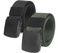 Chalier Unisex Nylon Canvas Belt for Men and Women, Continuously Adjustable Fabric Belt, Length 130 cm, Width Approx. 3.8 cm, with Plastic Buckle, Multi-Way, Black & Army Green, One Size
