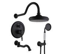 CHALIRS Shower Systems with Hand Sprayer 3 Function Shower Faucet Set Wall Mounted Shower Faucet with Brass Valve Complete Shower System Set with Foldable Tub Spout (Matte Black)