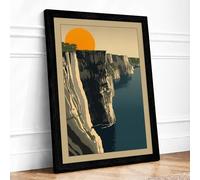 Chalk Cliffs at Sunrise Coastal Framed Wall Art Print A1 Black