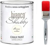 CHALK PAINT Bianco Antico for Furniture and Walls - Extra Matte Vintage Shabby Chic Paint (1 Liter) + Professional Brush (40 mm)
