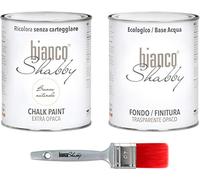 CHALK PAINT & FINISH + BRUSH - Bianco Naturale Extra Matte Shabby Chic Paint (1 Liter) + Matte Transparent Finish (1 Liter) + 1 Pro Brush 40mm