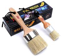 Chalk Paint & Wax Brush (PACK OF 2) Natural Bristles Handmade Round Boar Painting or Waxing Furniture - sidewalk chalk paint brush - 1 Small Round Shape & 1 Large Oval Shape Brush Pack by MAJESTIC