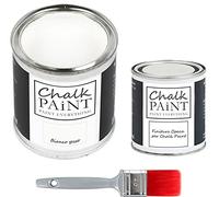CHALK PAINT White Chalk & Finish + Brush - Ready Paint & Protect Kit (750ml Colour + 250ml Finish + Professional Brush 40)
