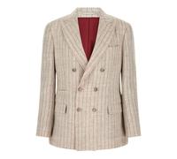 Chalk Stripe Twill Blazer - male - Brunello Cucinelli - Blazers - Beige - L - Suits L