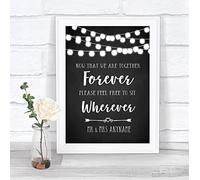 Chalk Style Black & White Lights Informal No Seating Plan Wedding Sign Print