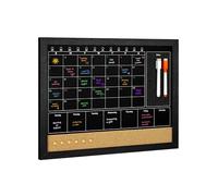 Chalkboard Calendar for Wall, 4-in-1 Magnetic Monthly & Weekly Calendar, 13" x 17" Small Black Framed Chalkboard & Cork Bulletin Board for Office Home School