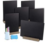 Chalkboard Signs - 6 Pack Mini Double Sided Blackboard Message Boards Rustic Wooden Stands with Chalk & Eraser
