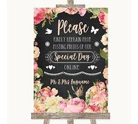 Chalkboard Style Pink Roses Collection Chalkboard Style Pink Roses Don't Post Photos Online Social Media Wedding Sign