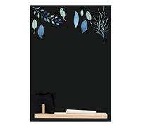 Chalkboards UK HCB008 Blue Leaf' Small Memo Black Chalkboard/Blackboard/Kitchen Chalk Board with Tray, Piece of Chalk & Felt Eraser. Booth Design Range, Wood, 29.7 x 20.7 x 1 cm