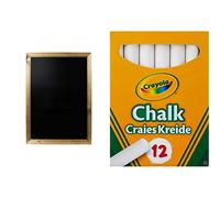 Chalkboards UK WC311, Large Framed Blackboard (83 x 63cm), Wood, Black, A1 (83 x 63 x 1.5cm) & CRAYOLA Anti-Dust White Chalk (Pack of 12) | Smooth Texture Makes Writing & Drawing on Blackboards Easy!