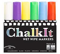 Chalkboards UK Wet Wipe Liquid Chalk Pens, Chalkboard markers, Blackboard pens (Assorted Colours, Pack of 6, 15mm)