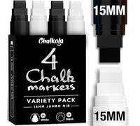 Chalkola 15mm Jumbo Car Window Markers for Glass Washable | 2 White 2 Black