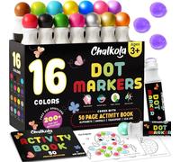 Chalkola 16 Washable Dot Markers for Toddlers | w/ 50 Page Coloring Activity Book Kit, Bingo Daubers | Preschool Paint Dot Art Set - Toddler Painting Craft and Art Supplies for Kids Ages 1, 2, 3, 4 5