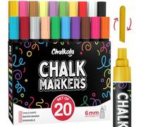 Chalkola 20 Liquid Chalk Pens for Blackboard (6mm Reversible Tip - Neon, Pastel, Metallic Dry Erase Marker) | Washable Chalk Pens for Chalkboards, Window, Car, Glass - Erasable Chalkboard Markers