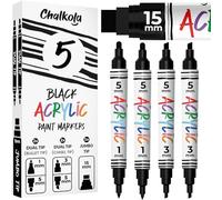 Chalkola 5 Black Acrylic Paint Marker Pens - Dual Tip Fine & Jumbo Size Ink
