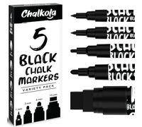 Chalkola 5 Black Liquid Chalk Pens for Blackboard (1mm, 3mm, 6mm, 15mm)