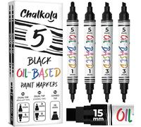 Chalkola 5 Black Paint Pens for Metal, Wood, Glass - Oil Based, Waterproof