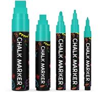 Chalkola 5 Teal Chalk Markers - Dry Erase Markers for Blackboard, Chalkboard Signs, Windows, Glass, Car | Variety Pack - Chalkboard Chalk Pens, Fine & Jumbo Size Ink Pen (1mm, 3mm, 6mm, 10mm, 15mm)