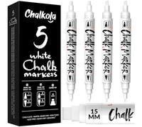 Chalkola 5 White Chalk Pens Dual Tip (1mm, 3mm, 5mm, 15mm) for Blackboard