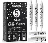 Chalkola 5 White Chalk Pens - Dual Tip Bullet & Chisel, Wide & Jumbo