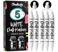 Chalkola 5 White Dual Tip Chalk Pens - Bullet & Chisel (1mm, 3mm, 5mm)