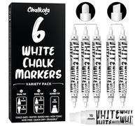 Chalkola 6 White Chalk Markers - Dual tip, Fine & Jumbo Tip (1mm, 3mm, 5mm, 15mm) | Erasable Liquid Chalk Pens for Blackboard, Chalkboard Signs, Car Window, Bistro, Glass | Washable Chalkboard Markers