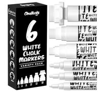 Chalkola 6 White Chalk Markers for Blackboard, Chalkboard Signs, Car Window, Bistro, Glass | Washable Fine Tip, Bold & Jumbo Size Dry Erase Liquid Chalk Pens Erasable (1mm, 3mm, 6mm, 10mm, 15mm, 30mm)