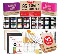Chalkola 95 Pcs Acrylic Painting Kit for Adults | 64 Acrylic Paint Set, Wood Tabletop Easel, Canvas, Art Brushes, Palette, Knife - Professional Canvas Painting Supplies for Artists