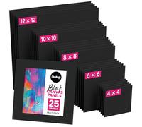 Chalkola Black Canvas for Painting (25 Pack, Square Canvas Panels) - 4x4, 6x6, 8x8, 10x10, 12x12 inch (5 Each) - Painting Canvases are 100% Cotton, Primed, Acid Free Art Boards for Adults & Artists
