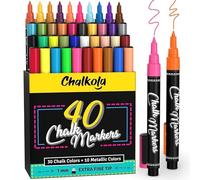 Chalkola Chalk Pens - Pack of 40 (Neon, Classic & Metallic) Chalk Pens - For Chalkboard, Blackboard, Window, Labels, Bistro, Glass - Wet Wipe Erasable - 1mm Extra Fine Tip