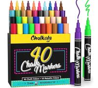 Chalkola Chalk Pens - Pack of 40 (Neon, Classic & Metallic) Chalk Pens - For Chalkboard, Blackboard, Window, Labels, Bistro, Glass - Wet Wipe Erasable - 3mm Reversible Tip
