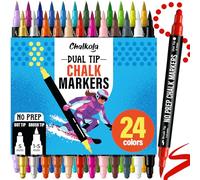 Chalkola Dual Tip Chalk Pens for Blackboard - (24 Colors, Dot + Brush Tip, No Pumping) | Erasable Liquid Chalk Markers for Chalkboard, Glass, Car Window, Mirror - Washable Water Based Ink Pen