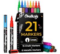 Chalkola Extra Fine Tip Chalk Markers for Blackboard & Glass (Pack of 21, 1mm Tip) | Washable Liquid Chalk Pens for Dry Erase Board, Car Windows, Acrylic Calendar | Thin Chalkboard Markers Erasable