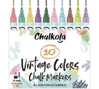 Chalkola Liquid Chalk Pens for Blackboard, Chalkboard, Whiteboard, Window, Labels, Glass, Board - (10 Vintage Colours) Wipeable Paint Chalk Markers, Washable Ink, 6mm Reversible Bullet & Chisel Tip