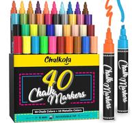 Chalkola Liquid Chalk Pens for Blackboard, Chalkboard, Whiteboard, Window, Labels, Glass, Board - Pack of 40 (Neon, Pastel & Metallic) Paint Colours - Wipeable Chalk Markers - 6mm Reversible Tip