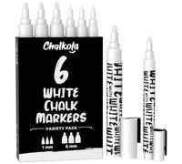 Chalkola White Chalk Pens - White Dry Erase Liquid Chalk Pens for Chalkboard, Blackboard, Window, Bistro, Car Glass, Board, Signs - Variety Pack of 6 - (3x) 1mm & 6mm