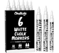 Chalkola White Chalk Pens - White Dry Erase Liquid Chalk Pens for Chalkboard, Blackboard, Window, Bistro, Car Glass, Board, Signs - Variety Pack of 6 - (2x) 1mm, 3mm & 6mm