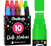 Chalkola Window Pens - 15mm Jumbo - 3 in 1 Nib with 28g Ink - Pack of 10 Neon Chalk Markers - Loved by Teachers, Kids, Artists, Businesses - Use on Chalkboard, Blackboard, Glass, Bistro, Cars
