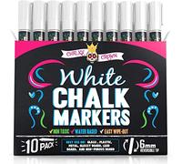 Chalky Crown Liquid Chalk Marker Pen - White Dry Erase Marker - Chalk Markers for Chalkboard Signs, Windows, Blackboard, Glass - 6mm Reversible Tip (10 Pack) - 24 Chalkboard Labels Included