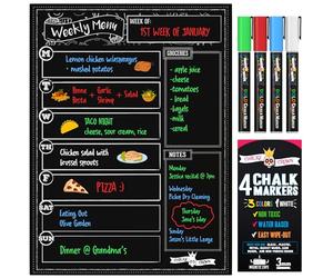Chalky Crown - Meal Planner Board - Magnetic Dry Erase Menu Board for Fridge Includes 4 Liquid Chalk Markers - Weekly Meal Planner - Blackboard, Grocery List for Kitchen Refrigerator - Black