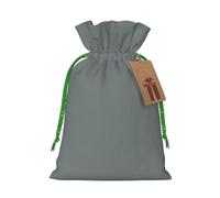 (Chalky Gray) Printed Christmas M Size Gift Bags with Green Ribbon Drawstring Candy Bags for Kids Xmas Holiday Christmas Eve Presents
