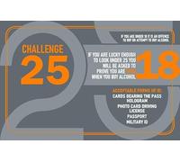 Challenge 25 Identification under 18 alcohol sign - Self Adhesive Sticker (200mm x 150mm)