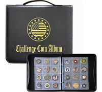 Challenge Coin Display Book Medals Holder for Collectors, 120 Pockets Large Military Coin Collecting Album with Zipper and Handle - Black