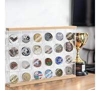 Challenge Coin Display Case 16 /24 Compartments Acrylic Military Challenge Coin Holder Versatile Pin Display Case for Collectors(24 grid)
